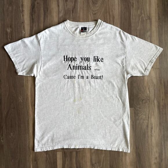 Vintage Quote T-Shirt Funny Size L Gray Hope You Like Animals Gray WORN - Picture 2 of 9